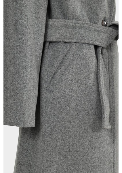 Oversize Kemerli Kaşe Kaban