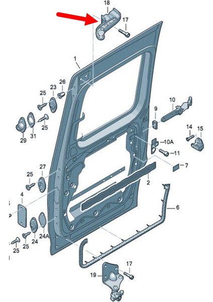 Vw Caddy 2011-2015 Sağ Arka Sürgülü Kayar Kapı Üst Kolu Mekanizması Tekerlekleri 2K0843436A