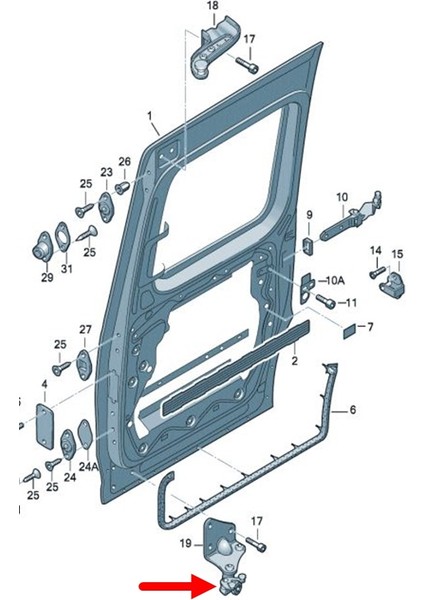 Vw Caddy 2011-2015 Sağ Arka Sürgülü Kayar Kapı Alt Kolu Mekanizması Tekerlekleri 2K0843398B