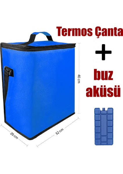 21 Lt Termos Çanta ve 1 Adet Buz Aküsü Soğuk Sıcak Yalıtımlı Araç Oto Piknik Kamp Plaj Omuz Çantası