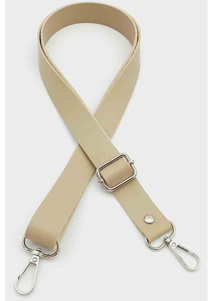 Suni Deri Ayarlı Çanta Sapı 120X2.4 cm Bej Gümüş Metal