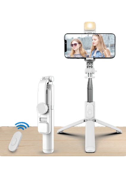 Yeni Q02S Cep Telefonu Bluetooth Özçekim Çubuğu LED Güzellik Dolgu Işığı Genişletilmiş Tek Parça Tripod Canlı Yayın Braketi(Yurt Dışından)