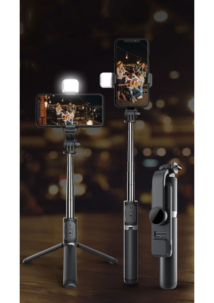 Yeni Q02S Cep Telefonu Bluetooth Özçekim Çubuğu LED Güzellik Dolgu Işığı Genişletilmiş Tek Parça Tripod Canlı Yayın Braketi(Yurt Dışından)