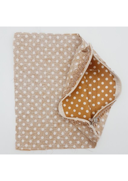 28X28 cm Dikilmiş Fermuarlı Astar Hardal Sarı Puantiyeli