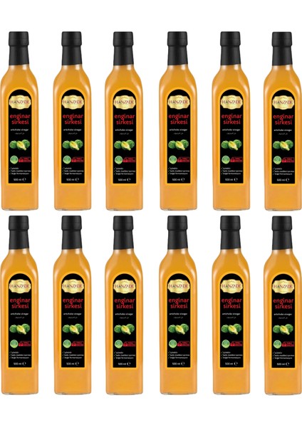 İçilebilir Katkısız Cam Şişe Enginar Sirkesi 12 x 500 ml