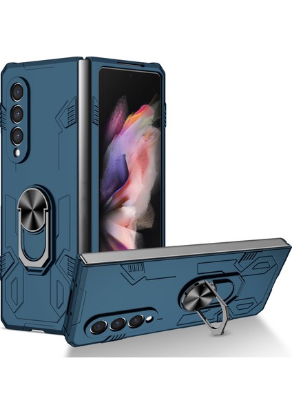 Samsung Galaxy Z Fold4 Için Düz Renkli Yüzük Tutuculu Telefon Kılıfı - Mor (Yurt Dışından)