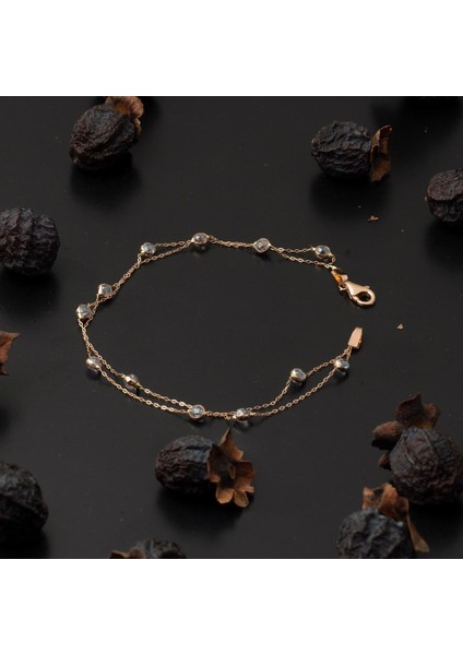 Taşlı 14 Ayar Altın Tiffany Zincir Bileklik