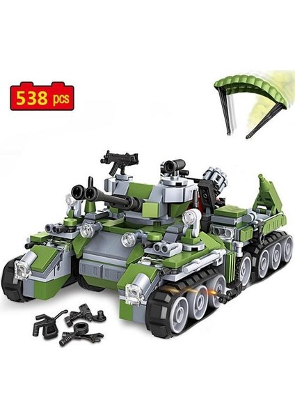 4 In 1 Askeri Serisi Tank Zırhlı Araç Paraşüt Aksesuarları Dıy Modeli Yapı Taşları Tuğla Oyuncaklar Hediyeler | Bloklar