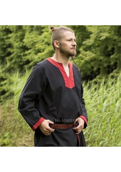 L Ortaçağ Keten Larp Viking Korsan Cadılar Bayramı Cosplay Kostümleri Erkekler Için Karnaval Parti Savaşçı Gömlek Knight Celtic Bluz Robe | Anime Kostümleri(Yurt Dışından)