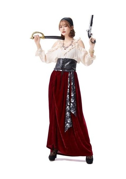 Somali Korsan Cosplay Cadılar Bayramı Kostümleri Kadın Yetişkinler Için Medaidal Circus Performans Elbise Cosplay Rol Oyun Parti Karnaval | Tatil Kostümleri (Kırmızı)