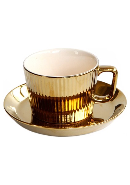 250ML Altın Kaplama Çay / Kahve Fincanı ve saucer Seti Seramik Espresso Kupası Ofis Beyaz | Kahve Kupaları ve kupalar