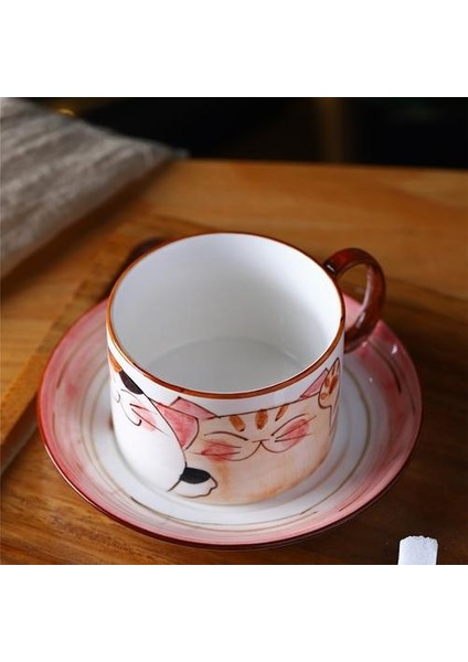 Underglaze Kahve Kupaları Şanslı Kedi Kahve Fincanı ve Tabağı Kedi Yaratıcı Drinkware | Kahve Kupası ve tabak Setleri(Yurt Dışından)
