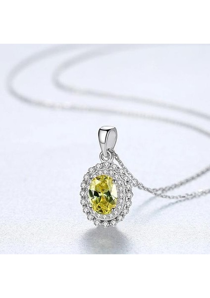Sarı Oval Birthstone Parlak Kolye Kolye Kadınlar Için Parlak Güneş Çiçek Düğün Kolye Gümüş 925 Takı | Kolyeler(Yurt Dışından)