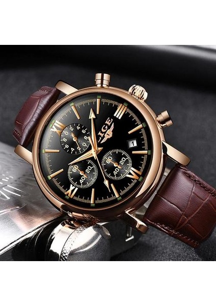 Iş Deri Moda Moda Su Geçirmez Kuvars Izle Mens Watches Top Marka Lüks Erkek Tarih Saati Relogio Masculino | Kuvars Saatler (Black2)