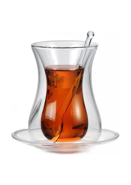 Siyah Çay Bardağı Fıstığı Teaspoon Setleri Türk Çift Duvar Cam Yalıtımlı Termal Kahve Kupa Çay Fincanı Türk Çay Bardağı Cam Bardak | Su Şişeleri