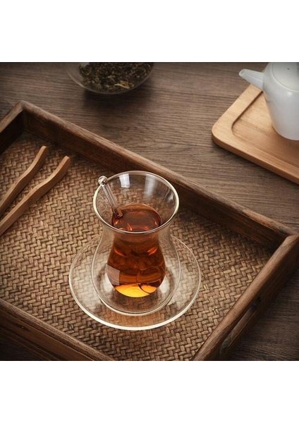 Siyah Çay Bardağı Fıstığı Teaspoon Setleri Türk Çift Duvar Cam Yalıtımlı Termal Kahve Kupa Çay Fincanı Türk Çay Bardağı Cam Bardak | Su Şişeleri