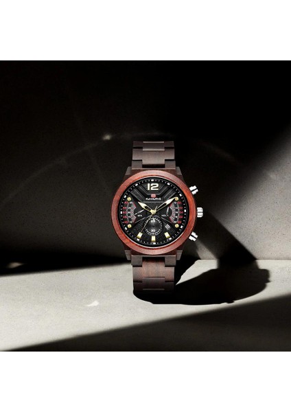 Doğal Sandal Ahşap Erkekler Spor Saatler Ahşap Saati Ahşap Erkekler Için Ahşap Bambu Saatler Ahşap Kayış Kuvars Mens Chronograph Relogio | Kuvars Saatler (Kırmızı)
