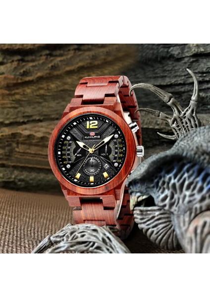 Doğal Sandal Ahşap Erkekler Spor Saatler Ahşap Saati Ahşap Erkekler Için Ahşap Bambu Saatler Ahşap Kayış Kuvars Mens Chronograph Relogio | Kuvars Saatler (Kırmızı)