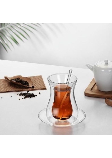 Siyah Çay Bardağı Fıstığı Teaspoon Setleri Türk Çift Duvar Cam Yalıtımlı Termal Kahve Kupa Çay Fincanı Türk Çay Bardağı Cam Bardak | Su Şişeleri