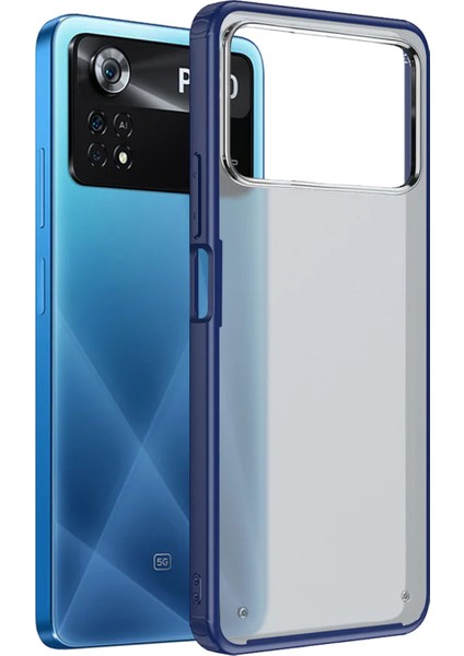 Xiaomi Poco X4 Pro 5g Luna Serisi Köşe Korumalı Sert Rubber Kılıf - Mavi