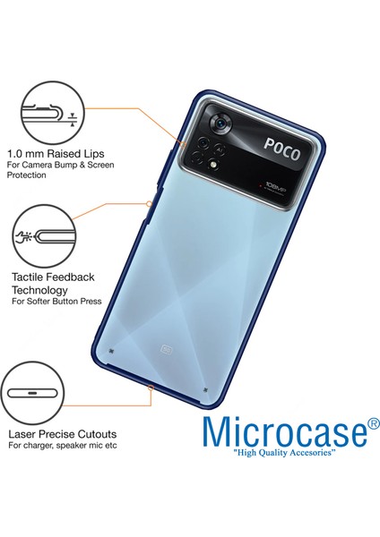 Xiaomi Poco X4 Pro 5g Luna Serisi Köşe Korumalı Sert Rubber Kılıf - Mavi