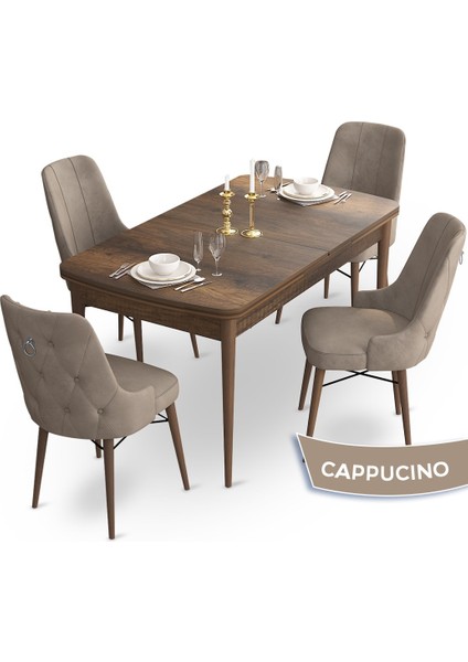 Concept Taç Serisi 80 x 132 cm Barok Ahşap Desen Mutfak Masası Takımı 4 Sandalye Gümüş Halkalı