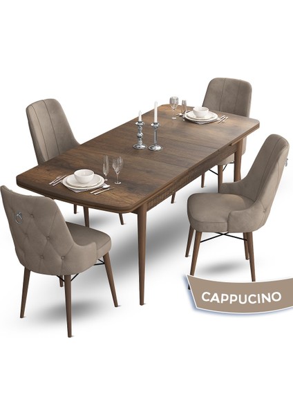 Concept Taç Serisi 80 x 132 cm Barok Ahşap Desen Mutfak Masası Takımı 4 Sandalye Gümüş Halkalı fiyatları