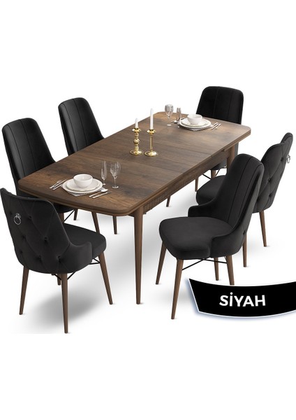 Concept Taç Serisi 80 x 132 cm Barok Ahşap Desen Mutfak Masası Takımı 6 Sandalye Gümüş Halkalı fiyatları
