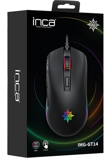 IMG-GT14 Siyah Rgb 7 Keys DPI3600 Kablolu Mouse 1,5mt Örgülü Saf Bakır Kablo(3 Milyon Tuş Ömrü)