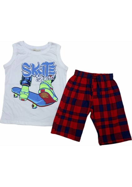Erkek Çocuk Kaykay Desenli Şortlu Takım