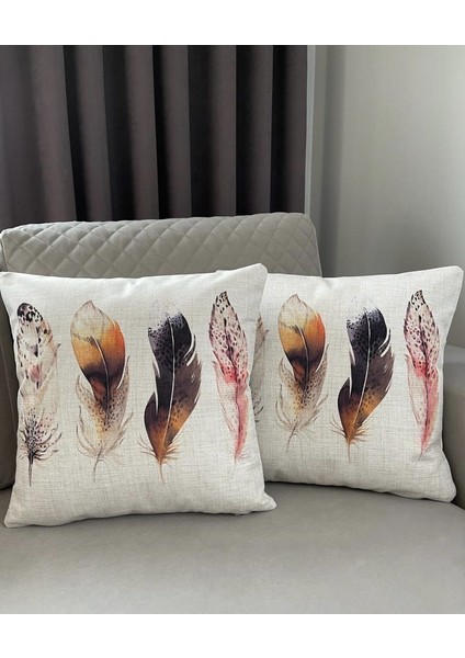 Çift Taraflı Tüy Desenli Dekoratif 2'li Kırlent Kılıfı Seti