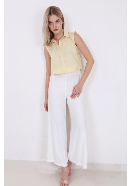 Arka Bel Lastik Detaylı Bol Paça Pantolon modelleri