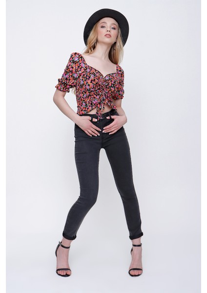 Tena Moda Kadın Desen-1 Gipeli Ön Büzgülü Crop Bluz indirimleri