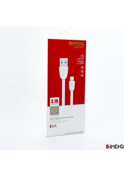 Imeng 3.1A Usba To Lightning Data ve Hızlı Şarj Kablosu ML109 Beyaz