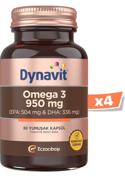 Eczacıbaşı Dynavit Omega 3 950 Mg Balık Yağı 30 Kapsül 4'lü Paket