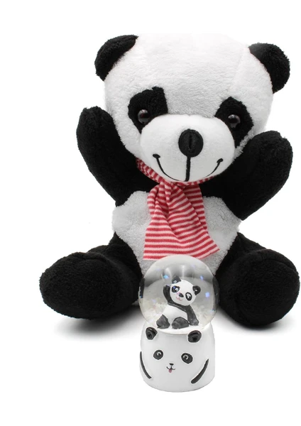 Tatlı Peluş Panda & Işıklı Mini Panda Kar Küresi Hediye Seti