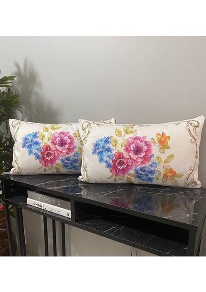 Çiçek Desenli Dekoratif 2'li Yastık Kılıfı Seti 30 x 55 cm
