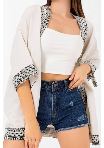 Kimono Nakışlı Kimono Keten Kimono Hint Kimono Yeni Sezon Kimono Kaftan