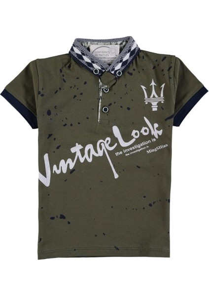 Erkek Çocuk Önü Yazı Desenli Polo Yaka Tişört