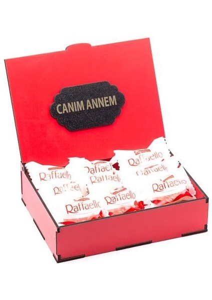 Sevdiklerinize Özel Kırmızı Ahşap Kutusunda 9'lu Raffaello ( Canım Annem Yazılı )