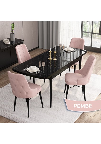 Concept Iza Serisi 80 x 132 cm Mdf Açılabilir Siyah Mermer Desen Mutfak Masa Takımı 4 Sandalye fiyatları
