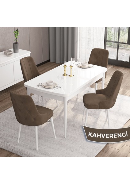 Concept Iza Serisi 80 x 132 cm Açılabilir Mdf Masa Beyaz Mutfak Masa Takımı 4 Sandalye