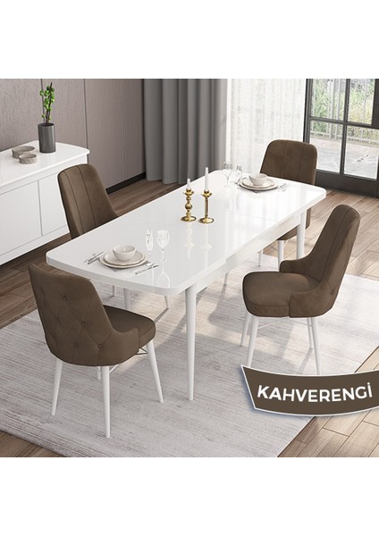 Concept Iza Serisi 80 x 132 cm Açılabilir Mdf Masa Beyaz Mutfak Masa Takımı 4 Sandalye fiyatları