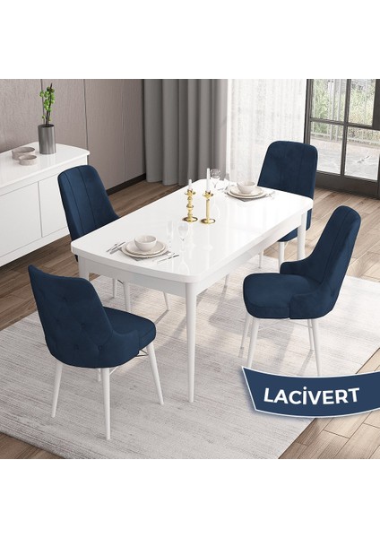 Concept Iza Serisi 80 x 132 cm Açılabilir Mdf Masa Beyaz Mutfak Masa Takımı 4 Sandalye