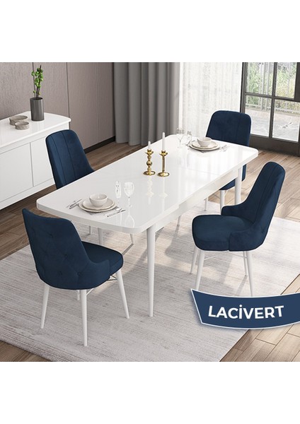 Concept Iza Serisi 80 x 132 cm Açılabilir Mdf Masa Beyaz Mutfak Masa Takımı 4 Sandalye