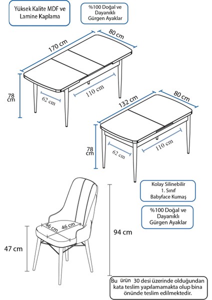 Concept Iza Serisi 80 x 132 cm Açılabilir Mdf Masa Beyaz Mutfak Masa Takımı 4 Sandalye