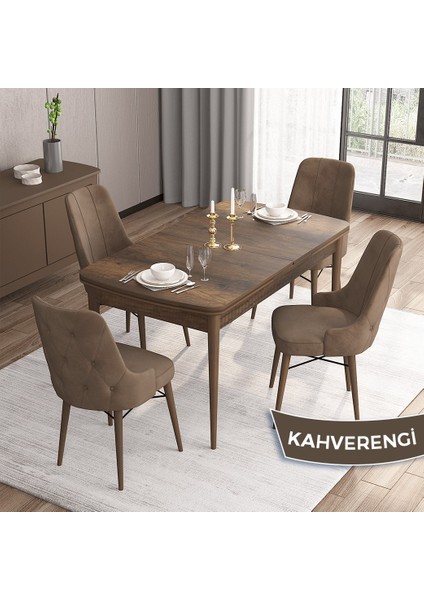 Concept Iza Serisi 80 x 132 cm Açılabilir Mdf Masa Barok Ahşap Desen Mutfak Masa Takımı 4 Sandalye