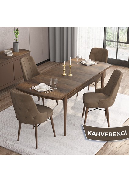 Concept Iza Serisi 80 x 132 cm Açılabilir Mdf Masa Barok Ahşap Desen Mutfak Masa Takımı 4 Sandalye