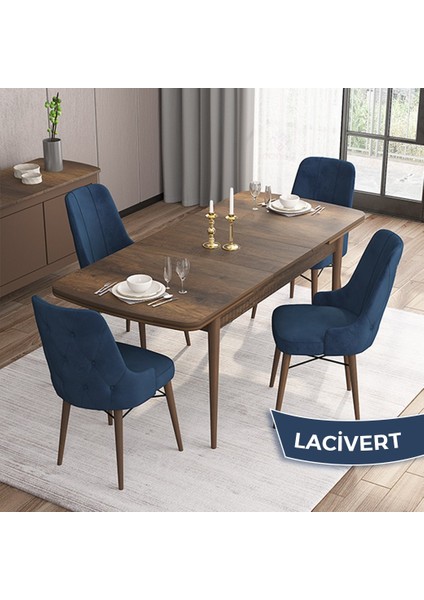 Concept Iza Serisi 80 x 132 cm Açılabilir Mdf Masa Barok Ahşap Desen Mutfak Masa Takımı 4 Sandalye