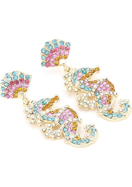 Yeni Deniz Atı Figürlü Kristal Taşlı 2'li Kadın Küpe fırsatları